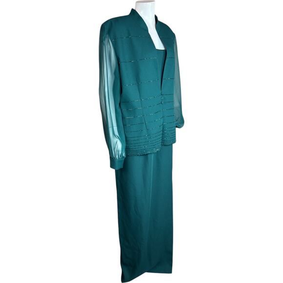 J.R. Nites by Caliendo Green 2-Piece Evening Dress and Jacket Size 14 Sheer NWT - Picture 12 of 16